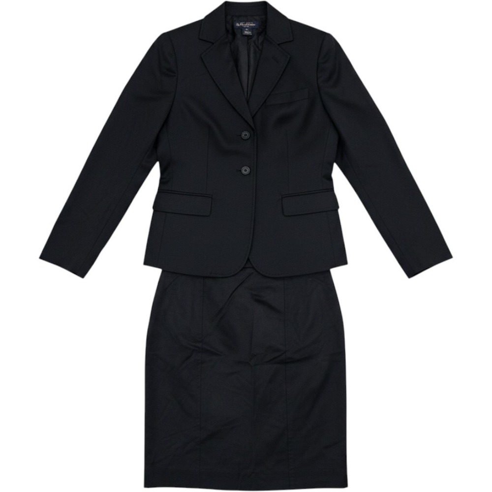 Brooks Brothers Skirt Suit Women 0P 2P Black Wool Professional Career Set